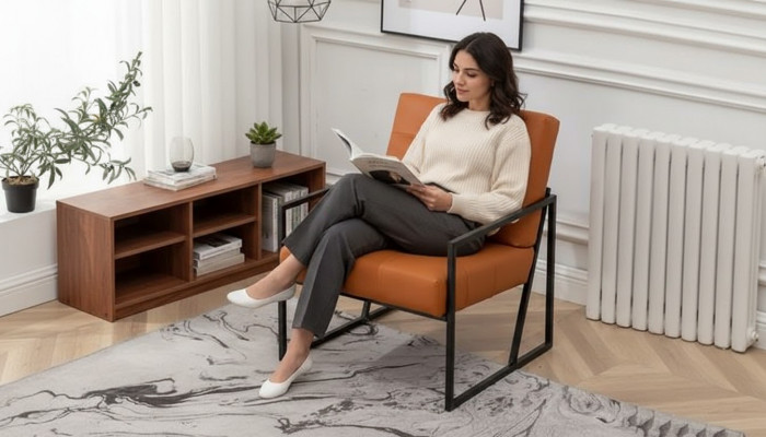 Salon Fotel Orange Nowa luksusowa tekstylna tapicerka na metalowych nogach