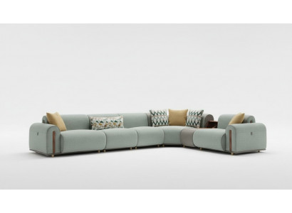 Luksusowa zielona sofa narożna, skórzane kanapy, designerskie meble do salonu.
