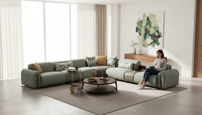Elegancka sofa narożna Projektant Salon Kanapa kształtu L Elegancka Sofa Tapicerowana
