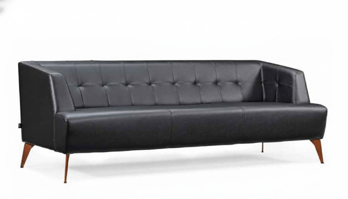 Elegancka czarna kanapa trzyosobowa, nowoczesna sofa z prawdziwej skóry, sofa do salonu, sofa do spania