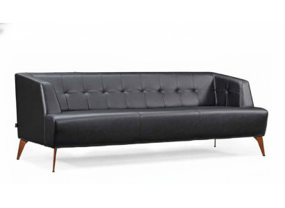 Elegancka czarna kanapa trzyosobowa, nowoczesna sofa z prawdziwej skóry, sofa do salonu, sofa do spania