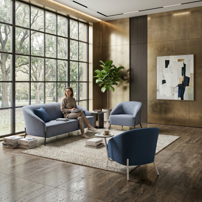 Szara niebieska sofa zestaw mebli obitych, designerska sofa, nowoczesny 2-osobowy fotel.