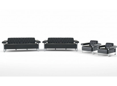 Sofy Kompletne Czarne Jednokolorowe Zestaw 4-elementowy 3-osobowa Sofa 2-osobowa Sofa Styl Nowoczesny.