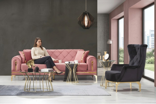 Chesterfield Różowa Sofa ze stali nierdzewnej Nowoczesna kanapa z tapicerką Luksusowy trzyosobowy