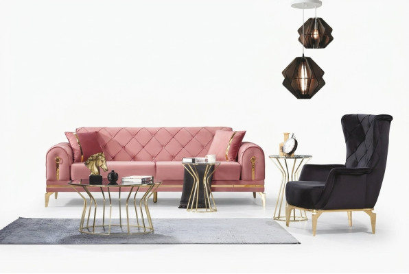 Chesterfield Różowa Sofa ze stali nierdzewnej Nowoczesna kanapa z tapicerką Luksusowy trzyosobowy