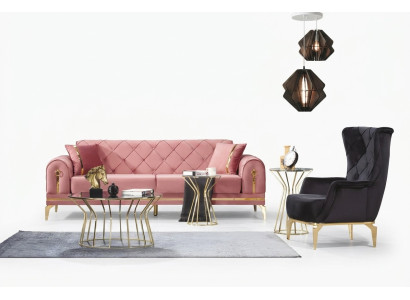 Chesterfield Różowa Sofa ze stali nierdzewnej Nowoczesna kanapa z tapicerką Luksusowy trzyosobowy