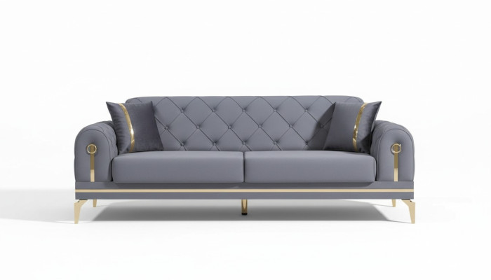 Chesterfield Szara kanapa z tkaniny Designer Salon Trzyosobowa tkanina 3-osobowa