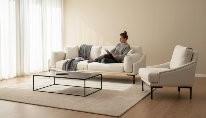 Zestaw wypoczynkowy 2-elementowy: sofa 3-osobowa fotele białe materiałowe nowoczesne