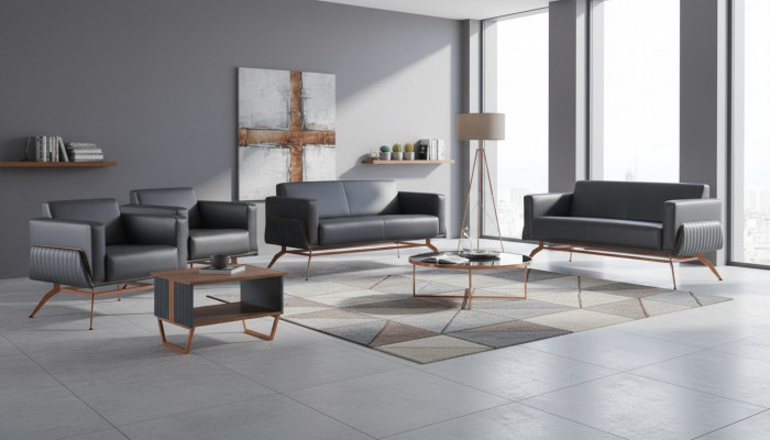 Zestaw mebli do biura 5-elementowy 2x dwuosobowa sofa 2x fotel stolik kawowy Szary Jednokolorowy