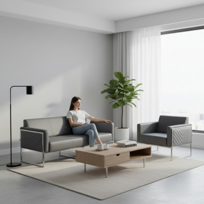 Zestaw do pokoju dziennego 2-częściowy z sofą 3-osobową i fotelem szary jednokolorowy nowoczesny design