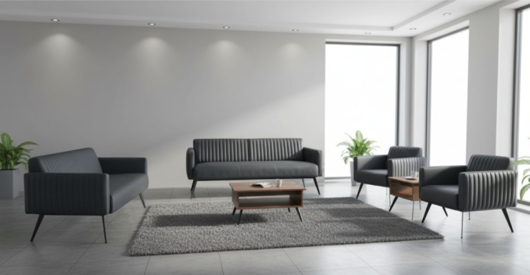 Zestaw mebli biurowych 5 elementowy czarny - sofa 3-osobowa, sofa 2-osobowa, 2 fotele, stolik do kawy