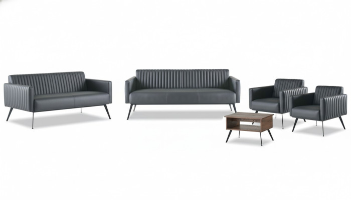 Zestaw mebli biurowych 5 elementowy czarny - sofa 3-osobowa, sofa 2-osobowa, 2 fotele, stolik do kawy