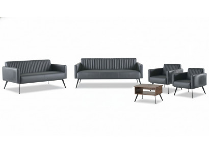 Zestaw mebli biurowych 5 elementowy czarny - sofa 3-osobowa, sofa 2-osobowa, 2 fotele, stolik do kawy