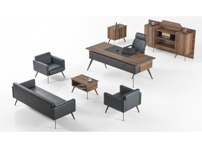 Szary-brązowy elegancki stolik z pokoju pracy z siedzeniem Biurko pomocnicze Sideboard 7szt.