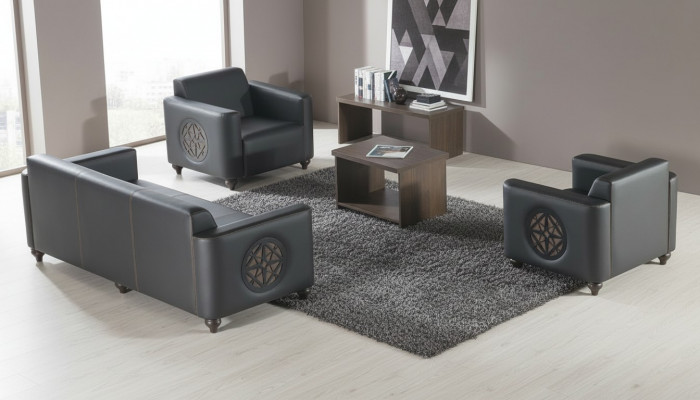 Zestaw mebli do biura 4 częściowy Czarny 3-osobowa sofa 2x Fotel Brązowy Stolik kawowy Nowoczesny