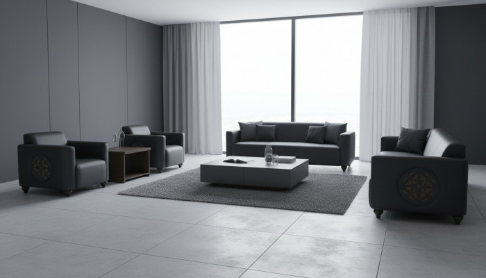 Eleganckie meble do biura projektanta 2x 3-osobowa sofa 2x fotel stolik kawowy