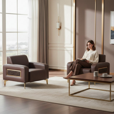 Zestaw do pokoju pracy 2-częściowy Fotel Brązowy Gładki Modernistyczny Design Salon