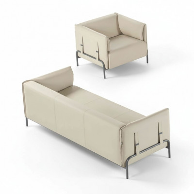 Zestaw do pokoju dziennego 2-elementowy 3-osobowa sofa beżowy jednokolorowy poduszki.