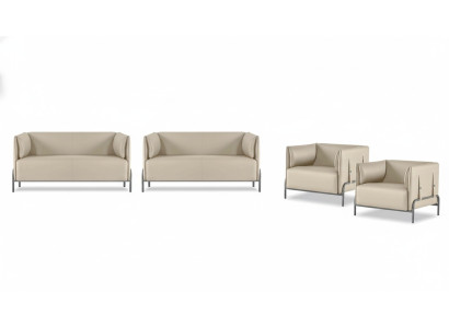 Zestaw mebli do biura 4 elementowy Beżowy 2x 2 osobowa sofa 2x Fotel Jednobarwny Pokój dzienny