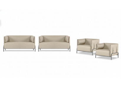 Zestaw mebli do biura 4 elementowy Beżowy 2x 2 osobowa sofa 2x Fotel Jednobarwny Pokój dzienny