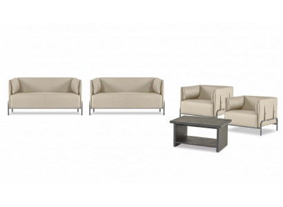 Beżowe meble do biura projektanta 2 razy dwuosobowa ekskluzywna sofa stół