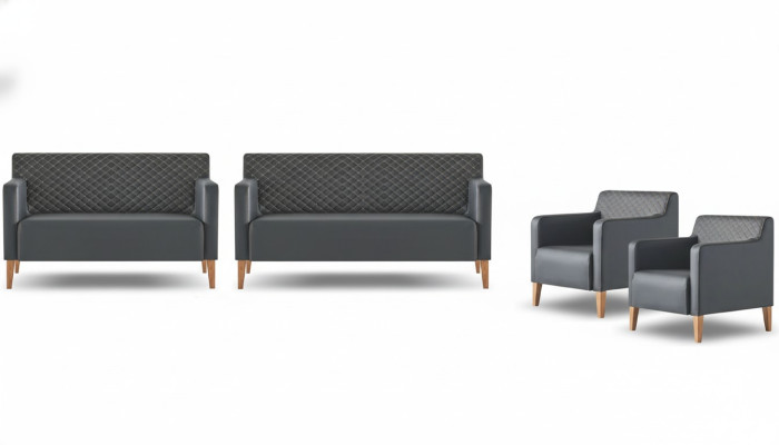 Zestaw mebli do biura 4 elementowy: 3 osobowa sofa, 2 osobowa sofa, 2 fotele, kolor czarny, do salonu.