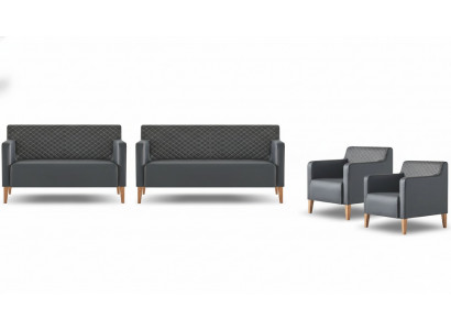 Zestaw mebli do biura 4 elementowy: 3 osobowa sofa, 2 osobowa sofa, 2 fotele, kolor czarny, do salonu.