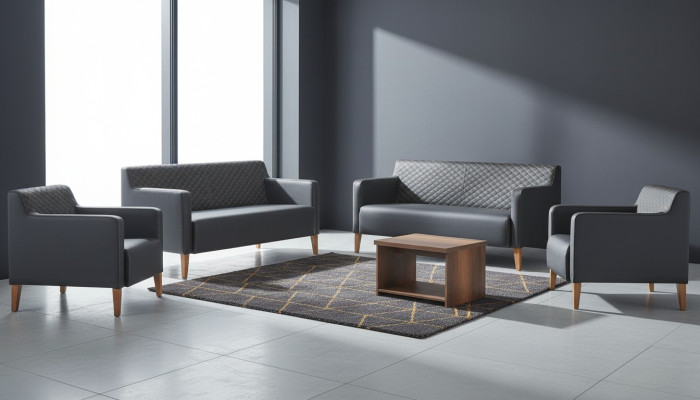 Zestaw mebli do salonu 5 elementowy w kolorze czarnym: sofa 3-osobowa, sofa 2-osobowa, 2 fotele, stolik kawowy.