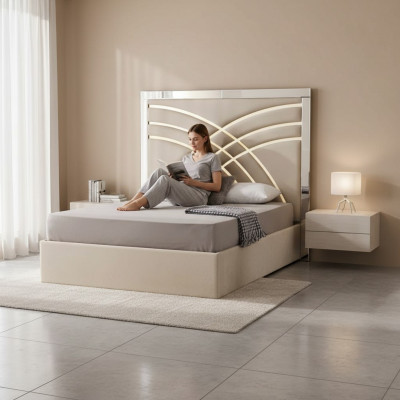 Beżowe łóżko podwójne Designer Szafki nocne Rama łóżka Luksusowe meble