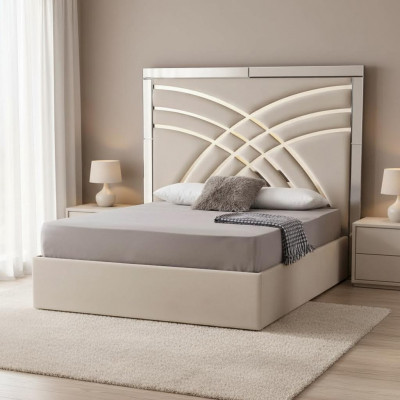 Beżowe łóżko podwójne Designer Szafki nocne Rama łóżka Luksusowe meble