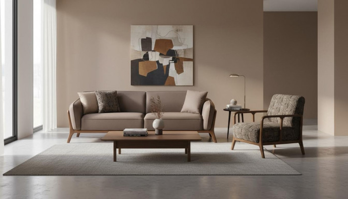 Brązowa nowoczesna sofa trzyosobowa Fotel do salonu 2-częściowy elegancki zestaw wypoczynkowy