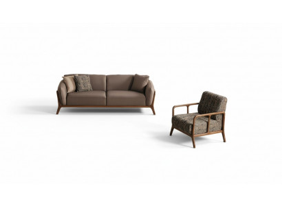 Brązowa nowoczesna sofa trzyosobowa Fotel do salonu 2-częściowy elegancki zestaw wypoczynkowy