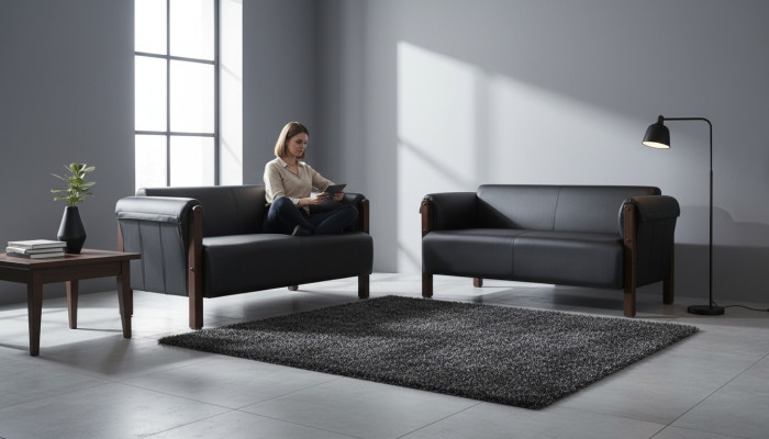 Sofa Sofa zestaw 2-osobowy sofy skórzane czarne sofy z drewna skóra