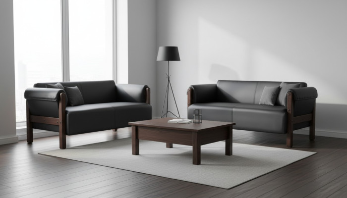 Sofa Sofa zestaw 2-osobowy sofy skórzane czarne sofy z drewna skóra