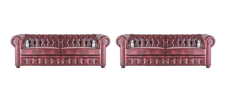 Chesterfield 3-osobowa sofa Bordeaux Klasyczne sofy skórzane z drewna 2-częściowe.