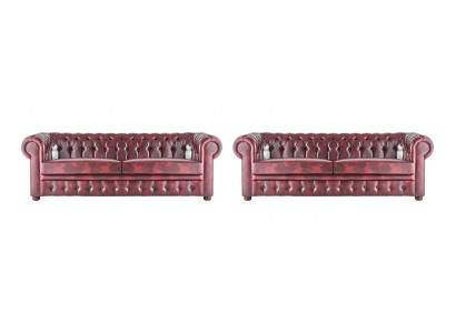 Chesterfield 3-osobowa sofa Bordeaux Klasyczne sofy skórzane z drewna 2-częściowe.