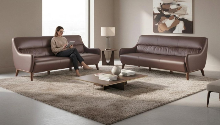 Zestaw kanapowy z skóry drewna 3-osobowy kanapy z podłokietnikami ze skóry Brązowy styl klasyczny Sofa