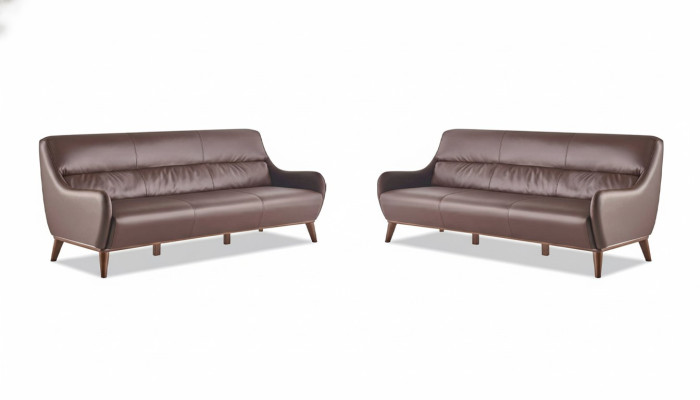 Zestaw kanapowy z skóry drewna 3-osobowy kanapy z podłokietnikami ze skóry Brązowy styl klasyczny Sofa