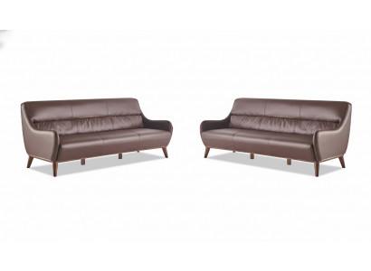 Zestaw kanapowy z skóry drewna 3-osobowy kanapy z podłokietnikami ze skóry Brązowy styl klasyczny Sofa