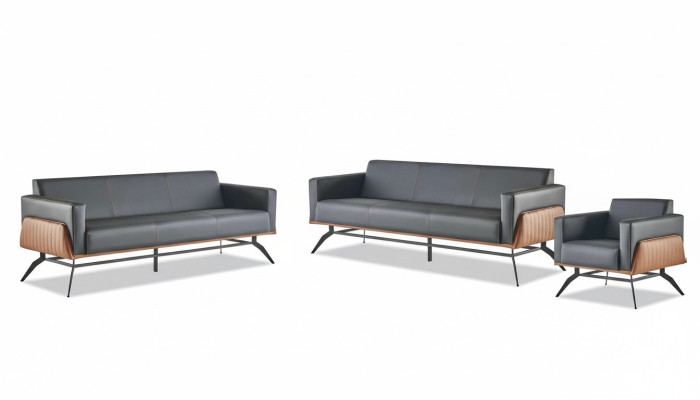 Zestaw wypoczynkowy Sofa Czarno-Brazowy 3-osobowa sofa Fotele Sofy skórzane ze stali nierdzewnej drewna