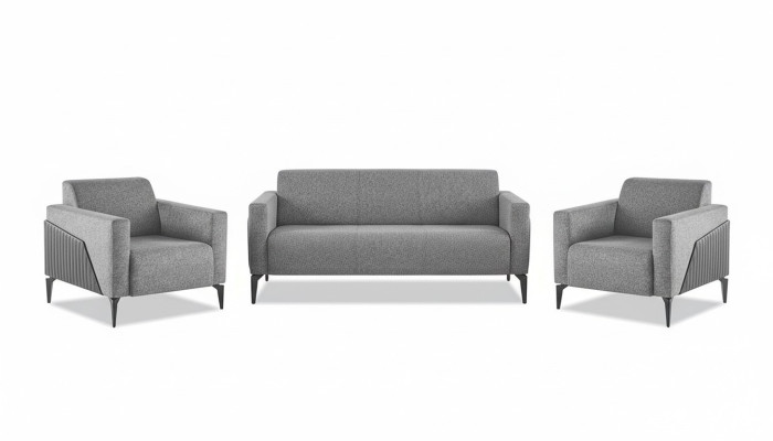 Zestaw komplet 3-osobowa sofa 2-osobowa fotel szary skóra nowoczesna tkanina kanapa