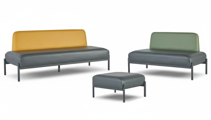 Zestaw kompletny 3-osobowa sofa 2-osobowa fotel Czarno-żółto-zielony Art Deco Skóra