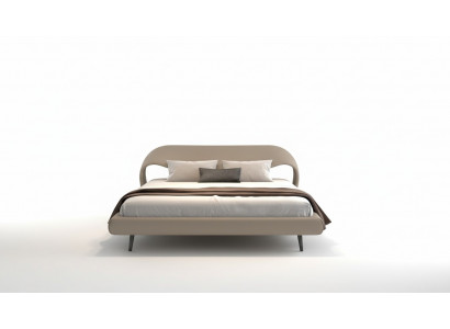 Eleganckie szare łóżko z minimalistycznym, zaokrąglonym designem
