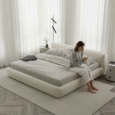 Eleganckie szare łóżko tapicerowane nowoczesny design luksusowe łóżko