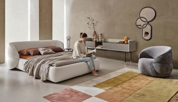 Nowoczesna tapicerowana sofa z funkcją spania meble szare tkaniny eleganckie
