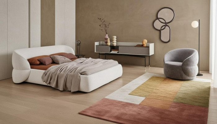 Nowoczesna tapicerowana sofa z funkcją spania meble szare tkaniny eleganckie