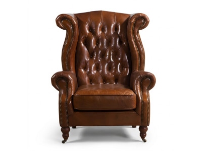 Brauner Ohrensessel – Chesterfield Stil für Wohnzimme