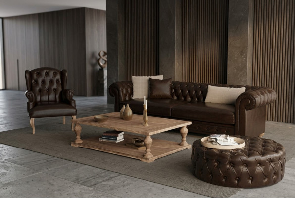 Elegancka sofa, fotel i puf. Prawdziwy komfort