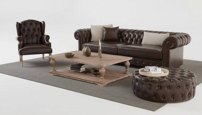 Elegancka sofa, fotel i puf. Prawdziwy komfort