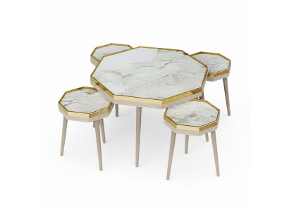 Wohnzimmer-Set Weiß Holz Edelstahl Modern Elegant